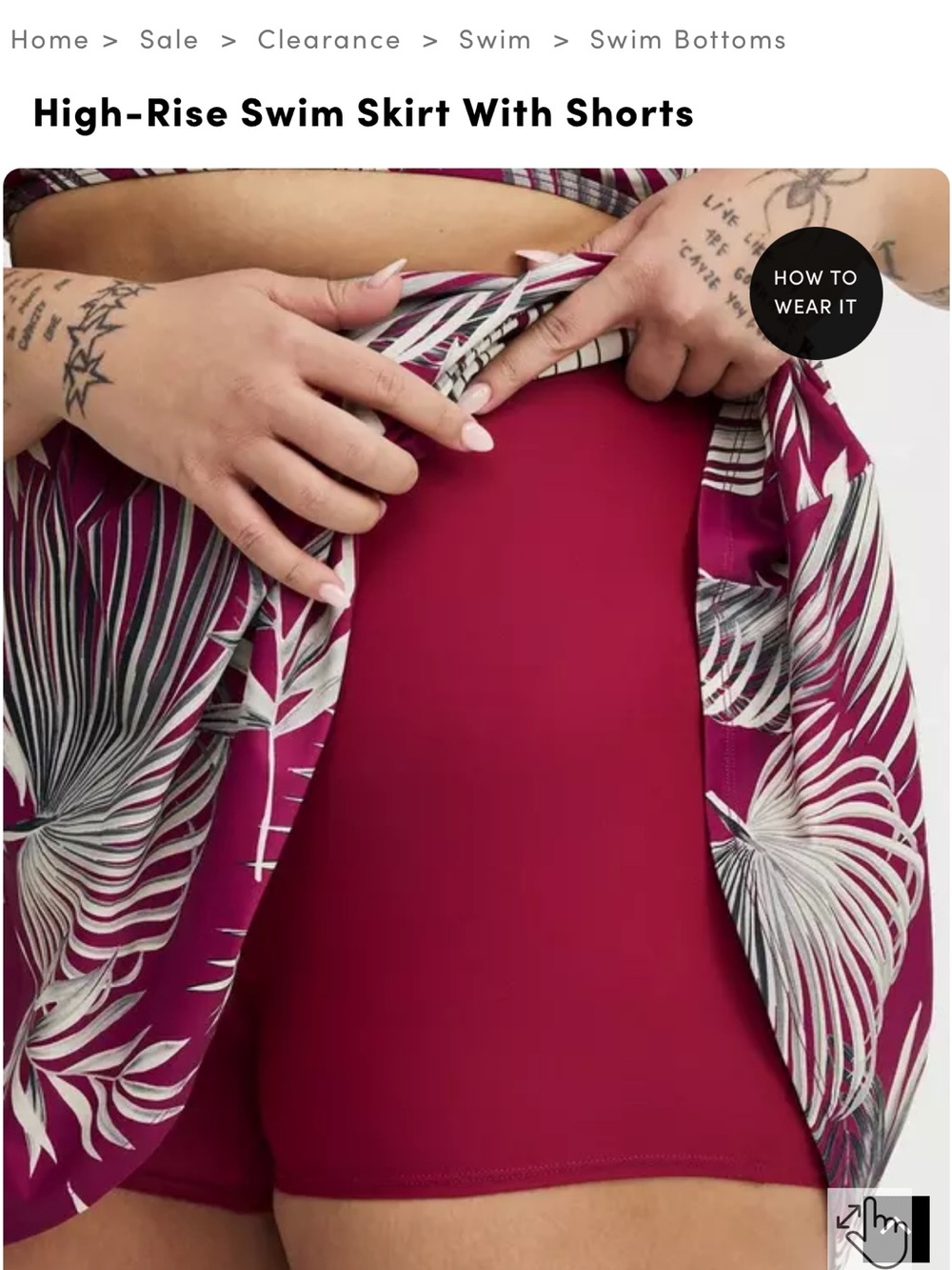 torrid Magenta Tropical Print High-Rise Swim Skirt with Shorts - Picture 2 of 7